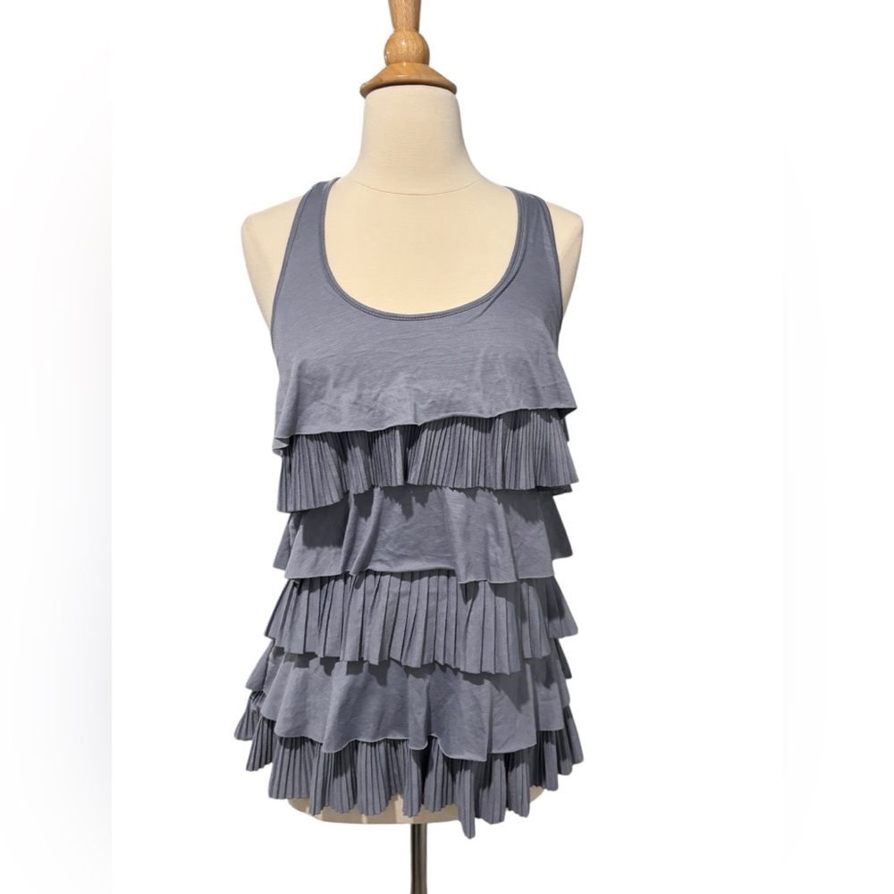 EVEN Blue/Gray Ruffled Sleeveless Tank Top Blouse-size Small